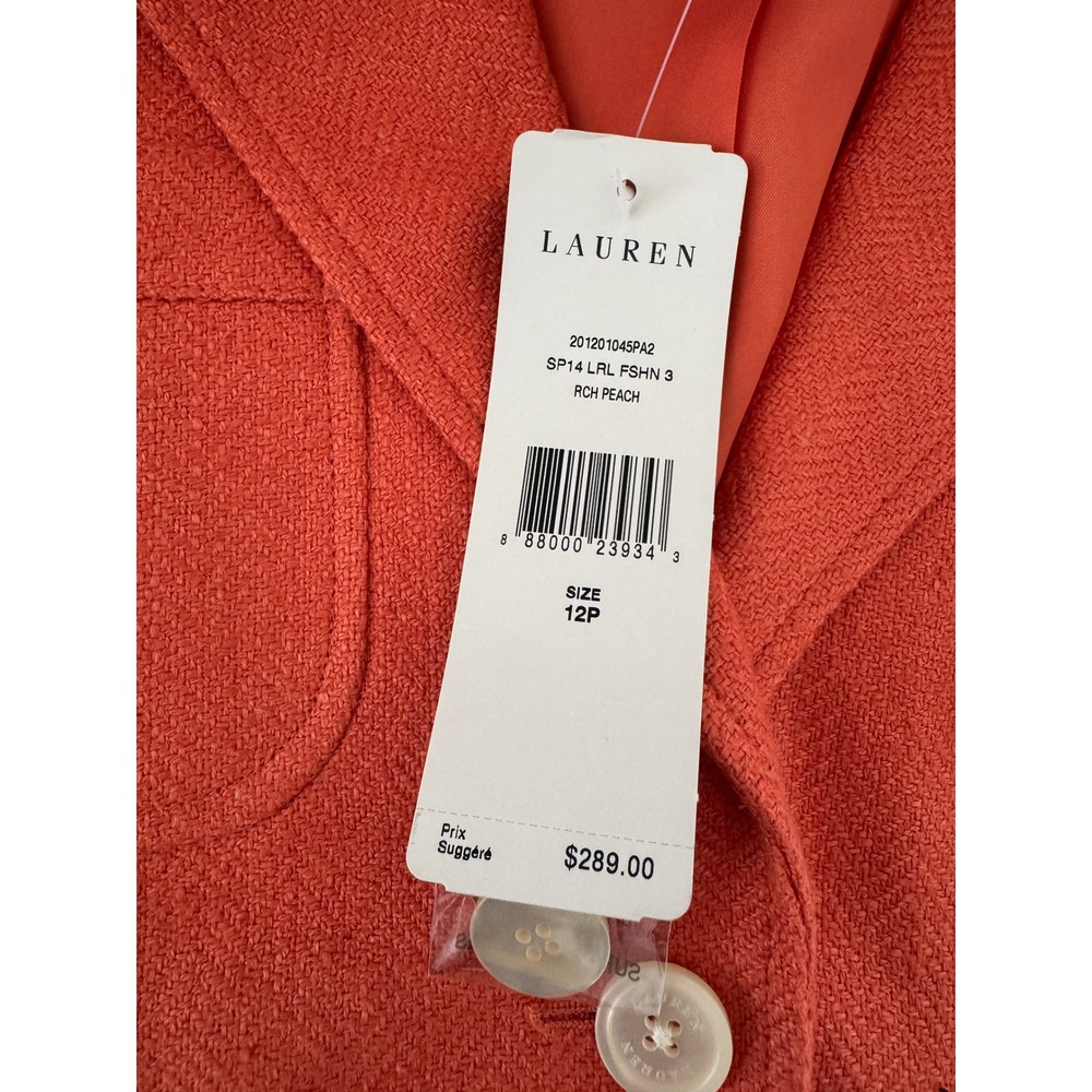 NWT Lauren Ralph Lauren Petite Linen Silk Blazer Peach Herringbone Jacket 12P - Picture 11 of 13